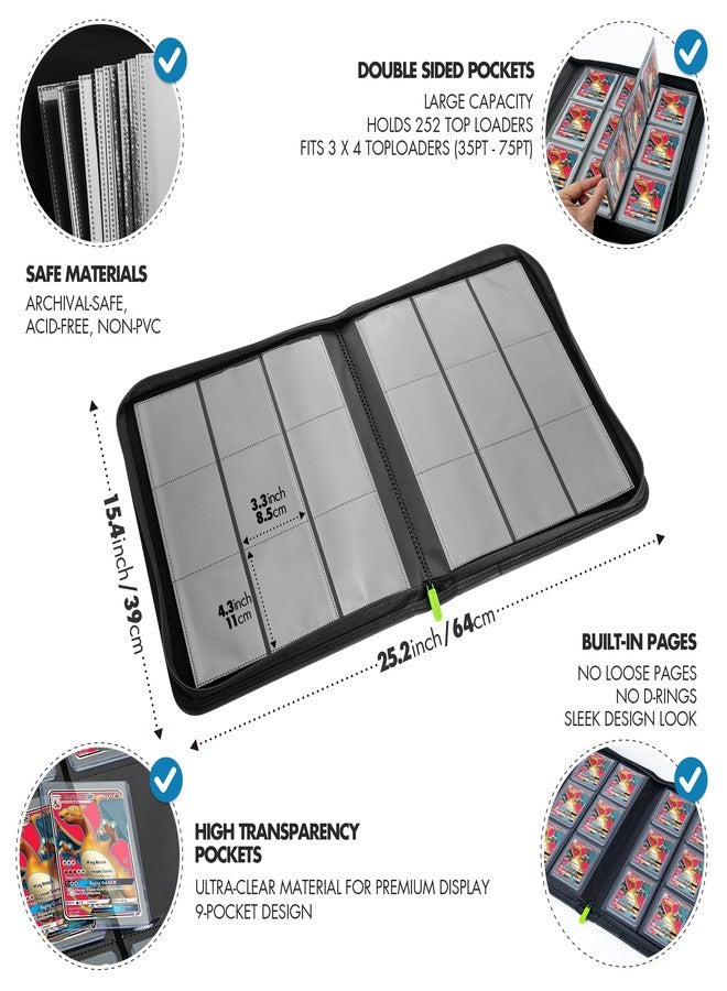 FunGuys Toploader Binder - 252 Capacity Trading Card Storage Binder, Zippered Side-Loading Album with 9-Pocket Layout for TCG, Yu-Gi-Oh!, MTG - Image 4